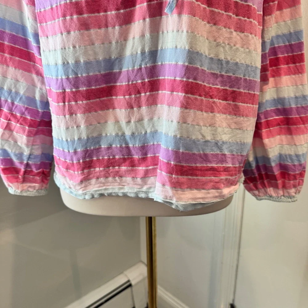 J. Crew Multi color Striped Pheasant Tassel Metallic Long Sleeve Blouse | XS